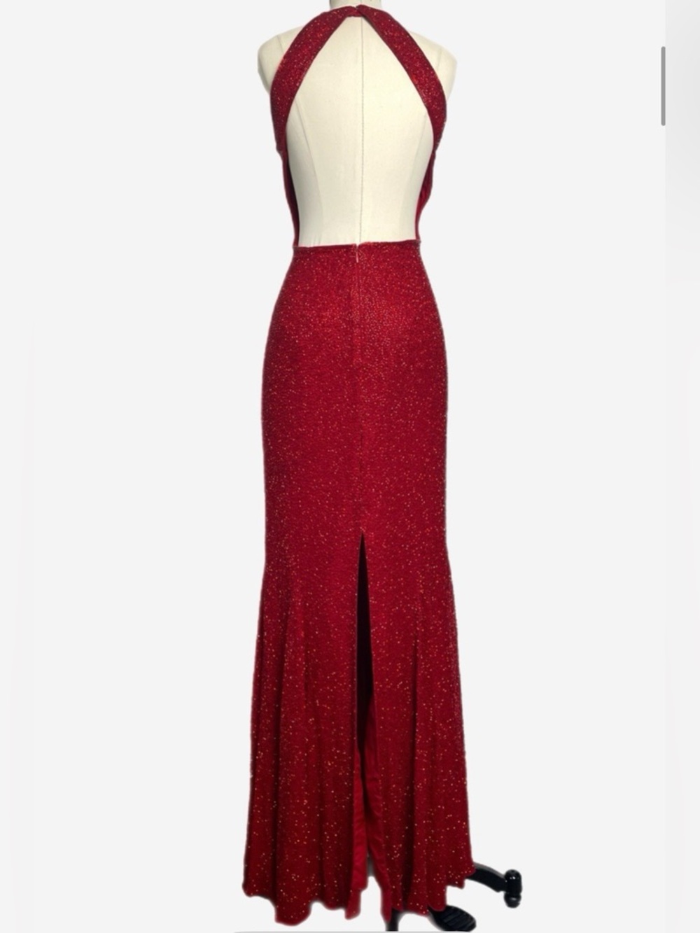 Cache Red beaded Halter Evening Gown
